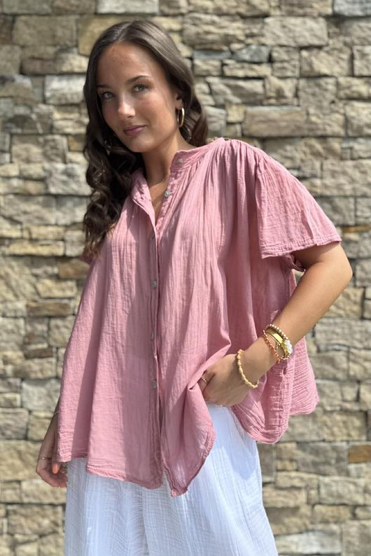 Asher Cap Sleeve Blouse Indian Pink